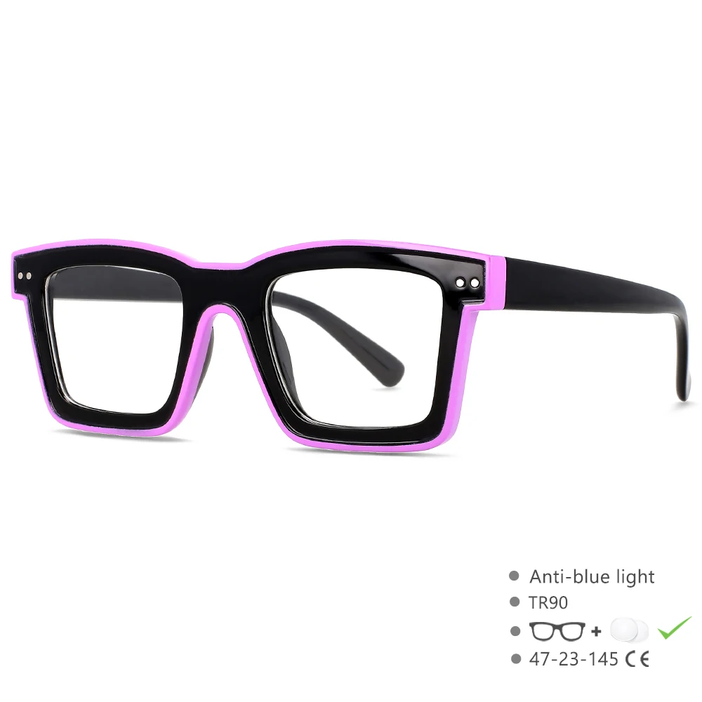 M55599 Neue Männer Myopie-1,00-2,00 gläser Marke Designer Damen Anti Blau Platz Punk Rahmen Klare Computer Lila brillen