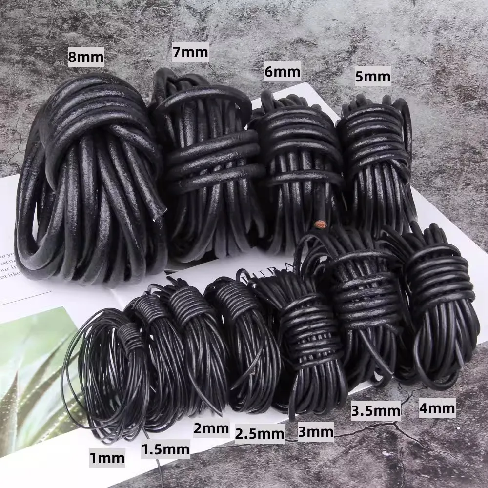 2M/Lot Black Round Genuine Leather Rope Cowhide Cord  Real Leather Thread for DIY Bracelet Necklace Jewelry Making Finding Craft