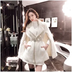 Chic Women Cloak Suit Collar Fringed Pearls Beaded Loose Cloak Coat Winter Turn Down Collar Tassels Cape Cardigan OL Poncho Tops