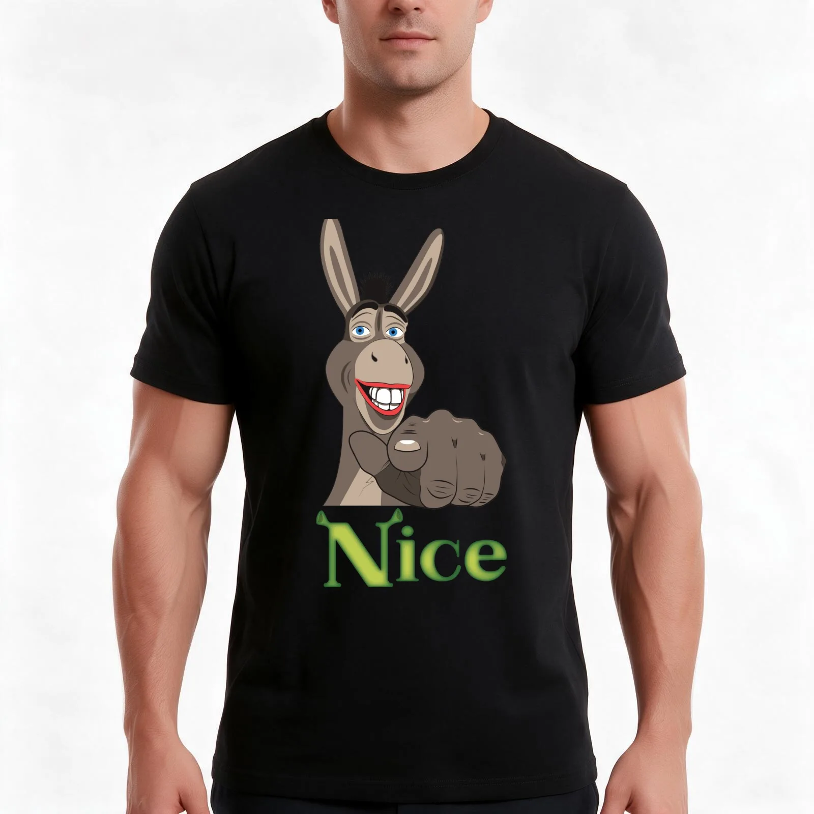 Nice Donkey Pointing Design T-Shirt, Summer Casual Cotton Tee, Oversized Streetwear Tops, Vintage Graphic Print, 100% Cotton