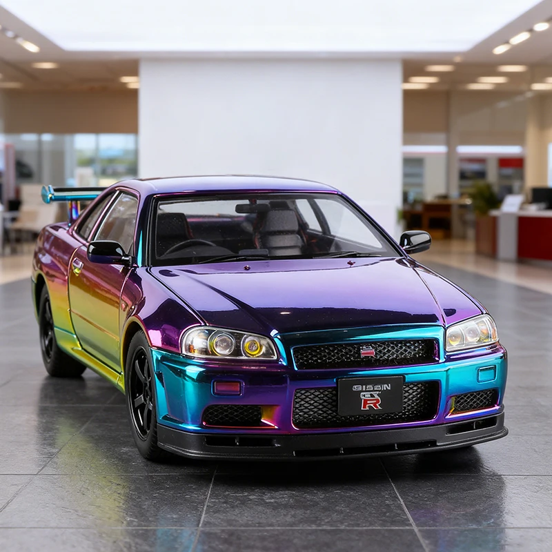 

НОВЫЙ 1:24 GTR R34 Skylin, модель автомобиля из сплава, игрушечный автомобиль, литье под давлением, звуковой и световой автомобиль, игрушки для детей, автомобиль