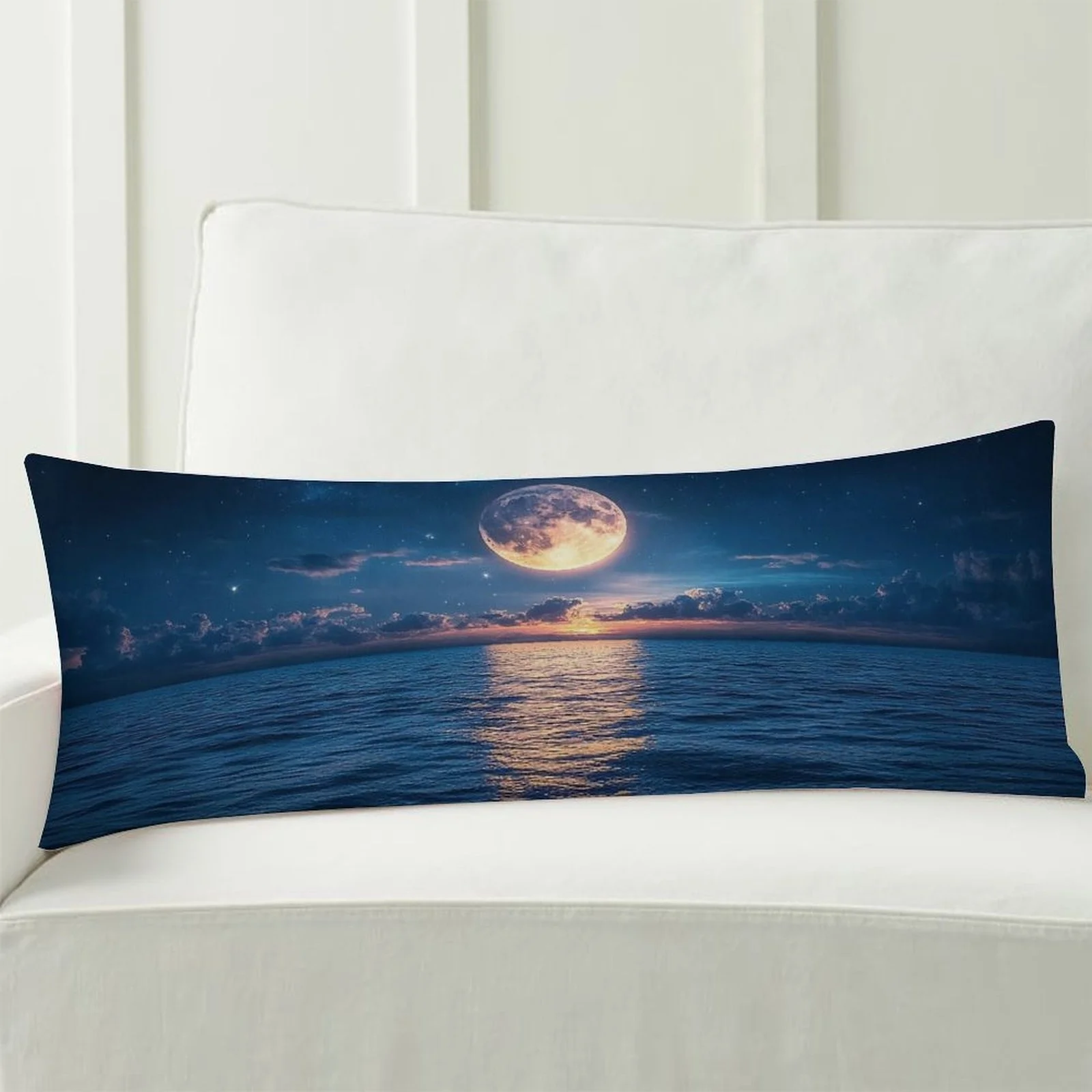 A Stylish Body Pillow Cover Featuring a Moonlit Ocean Design, This Plush Long Pillowcase Is Soft And Decorative with Double-Side