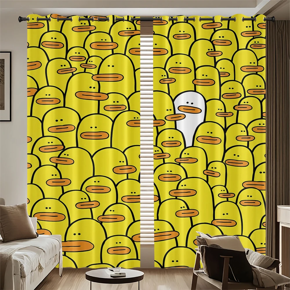 250g Blackout Curtains 2 Panels Yellow Duck Full Print Window Curtains for Kids Bedroom Decor