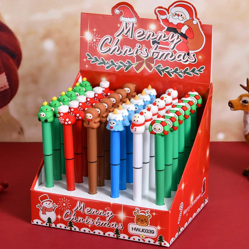 

36 Pcs with Box Christmas Cute Creative Cartoon Stationery Straight Liquid Ball Pen Quick Drying Neutral Pen Student