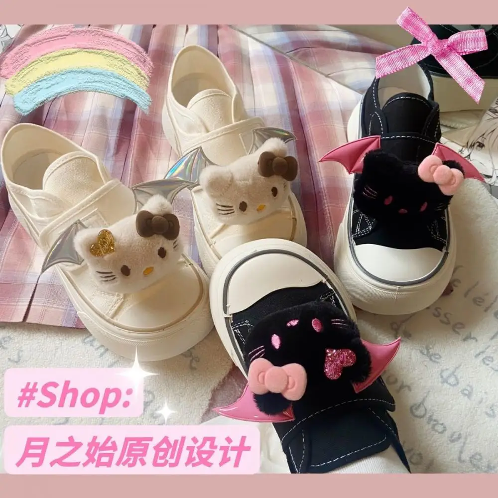 Sanrio Hello Kitty Skateboard Shoes Blossom White Black Soft Girl Comfortable Cute Cartoon Sneakers Flat Kawaii Gift