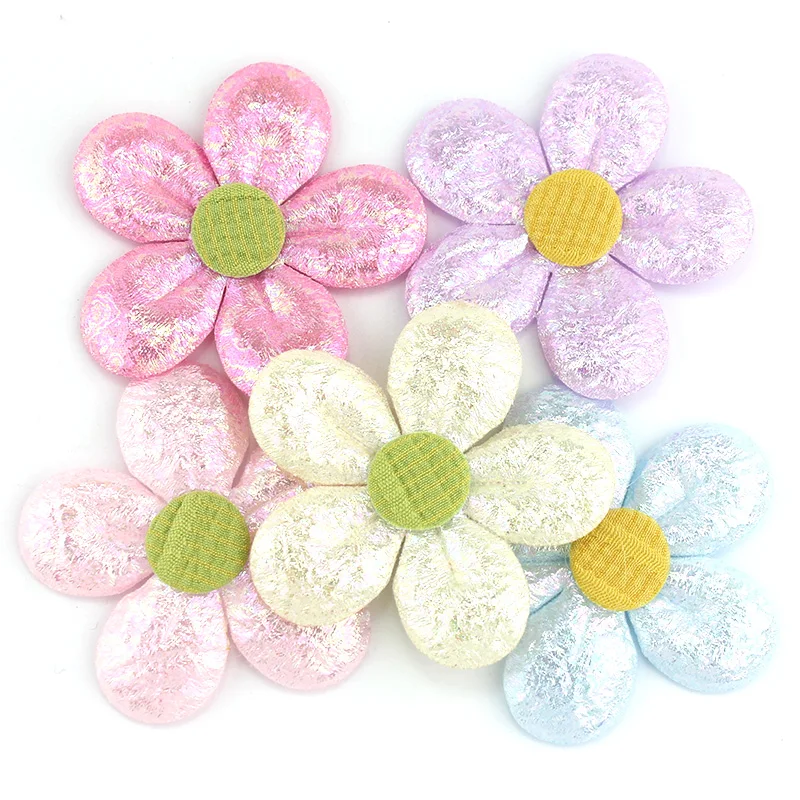 25Pcs 5.5cm Handmade Cute Magic Color Flowers Padded Appliques DIY Headwear Hairpin Gifts Crafts Decor Garment Cloth Accessories