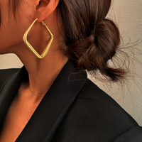 2024 Fashion Gold Color Big Square Hoop Earrings For Women Exaggerated Metal Geometric Irregular Circle Earrings Jewelry