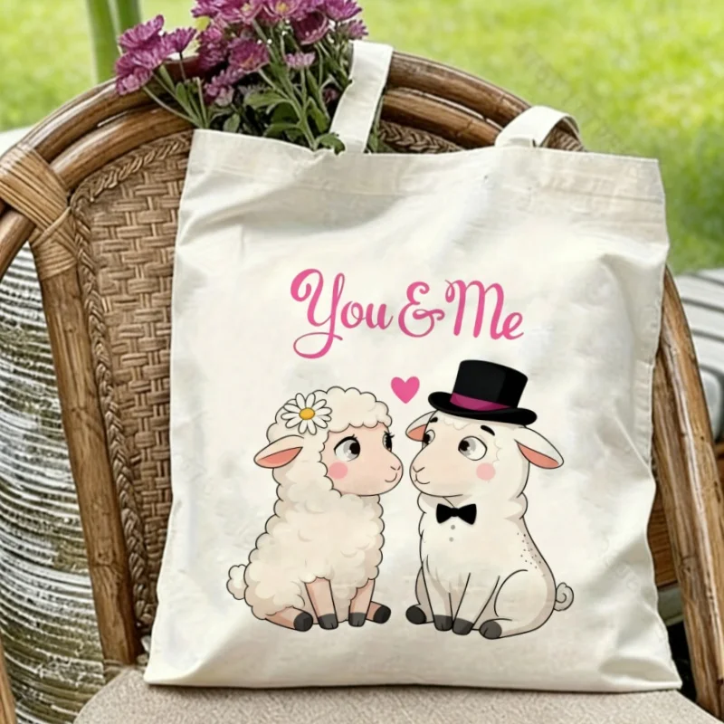 

1PC You & Me Couple Sheep Canvas Tote Eco-friendly Reusable Shoulder Bag