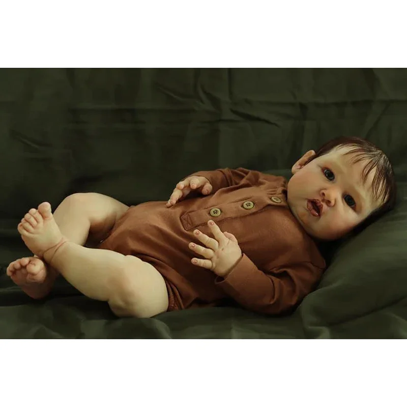 60cm Blue Sparrow Cloth Body Reborn Baby Toddler Newborn Doll Lifelike Soft Touch 3D Skin Art Doll with Hand Root Hair