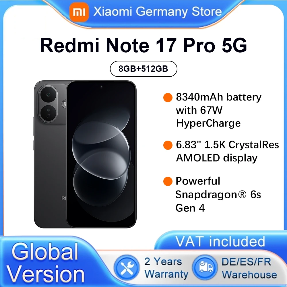 Globale Version Xiaomi Redmi Note 17 Pro 5G 6,83' 8340mAh Akku 67W HyperCharge IP66 IP68 Leistungsstarker Snapdragon ®   6s Gen 4 Smartphone 5G