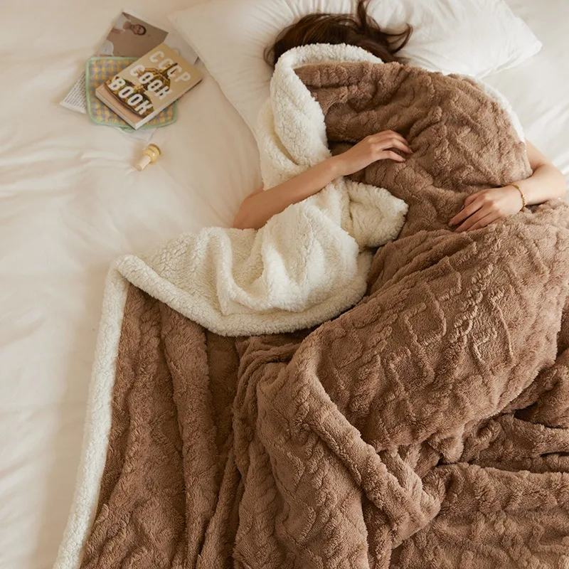 

Sherpa Lamb wool Blanket sofa dormitory Winter Warm Thickened Bedding Sheet Woolen Plaid Bed Comforter girl's heart Quilt