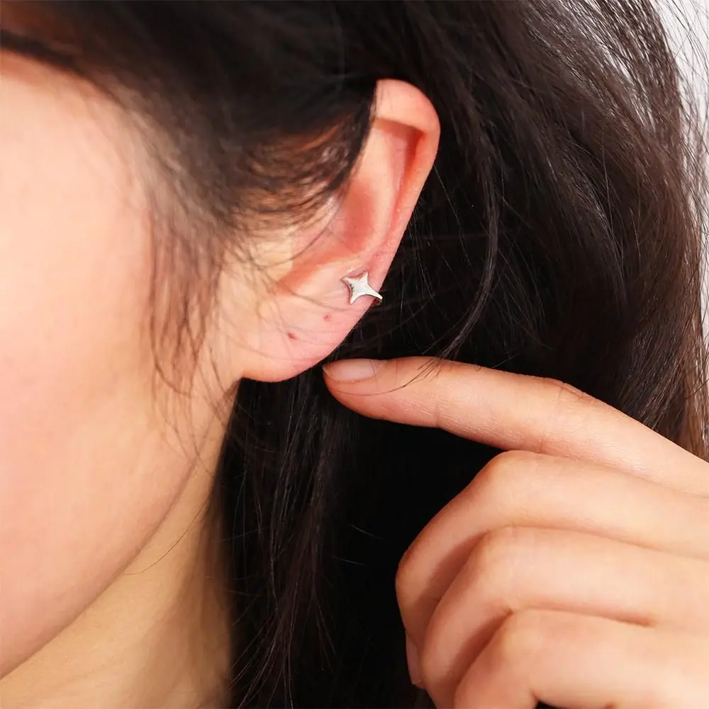 Ladies Girls Fashion Jewelry Silver Color Ear Cuff Star Shaped Korean Style Star Ear Clips Women Earrings Cartilage Stud