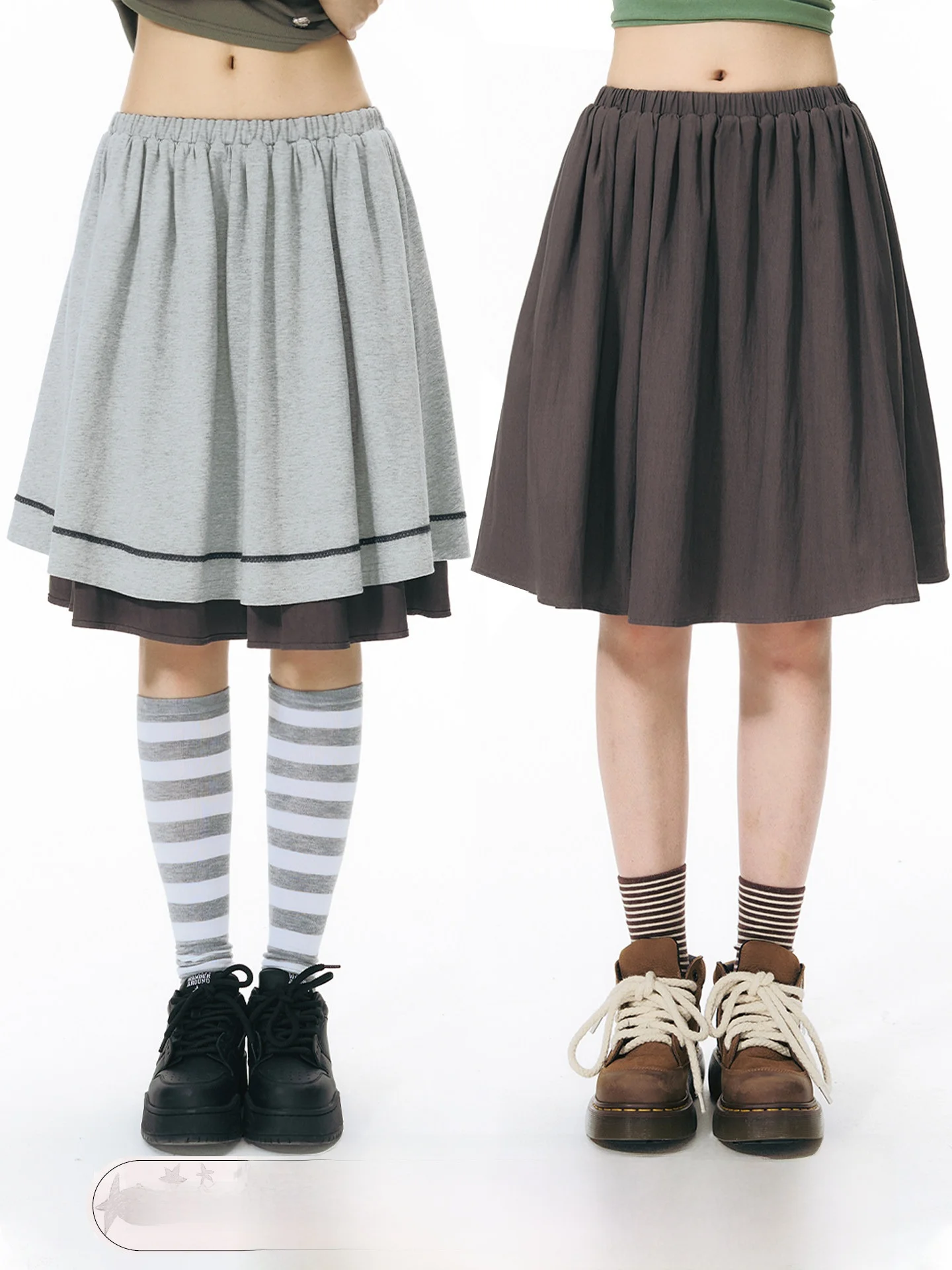 NAPSNAPS Original Double-Sided Wear Color Block Knitted A-Line  Skirt Women's Summer New Elastic Waist Umbrella Skirt