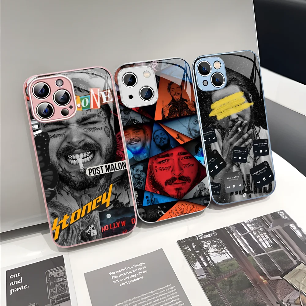 Post M-Malone Singer Phone Case Tempered Glass For Iphone 14 13 12 11 Pro Mini XS MAX 14Plus X XS XR Cover