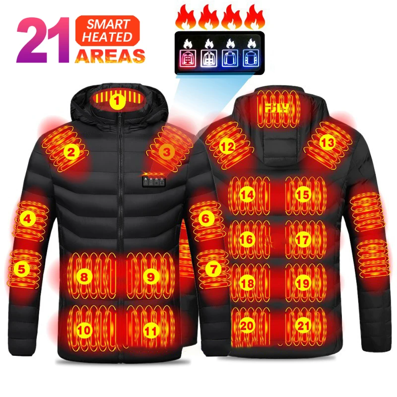 21 Areas Heated Jacket Cotton Clothes Lightweight USB Electric Self Heating Jacket Men Women Coat Ski Camping Winter Clothing