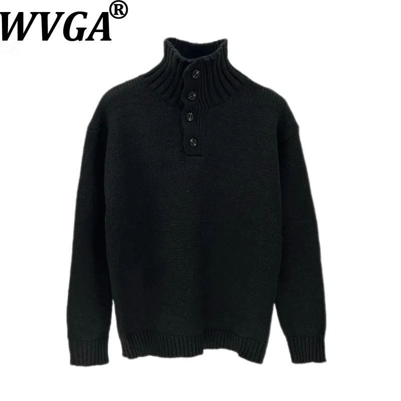 

WVGA Autumn Winter New Men Half-Buttons High Collar Knitted Sweaters Niche Chic Casual Turtleneck Warm Pullover Base Tops W15614