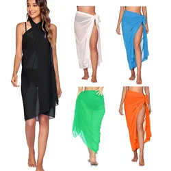 Women Chiffon Swimwear Bikini Cover-Ups Wrap Skirts Summer Beach Sexy Black White Scarf Shawl Sarong Pareo Swimming Vacation