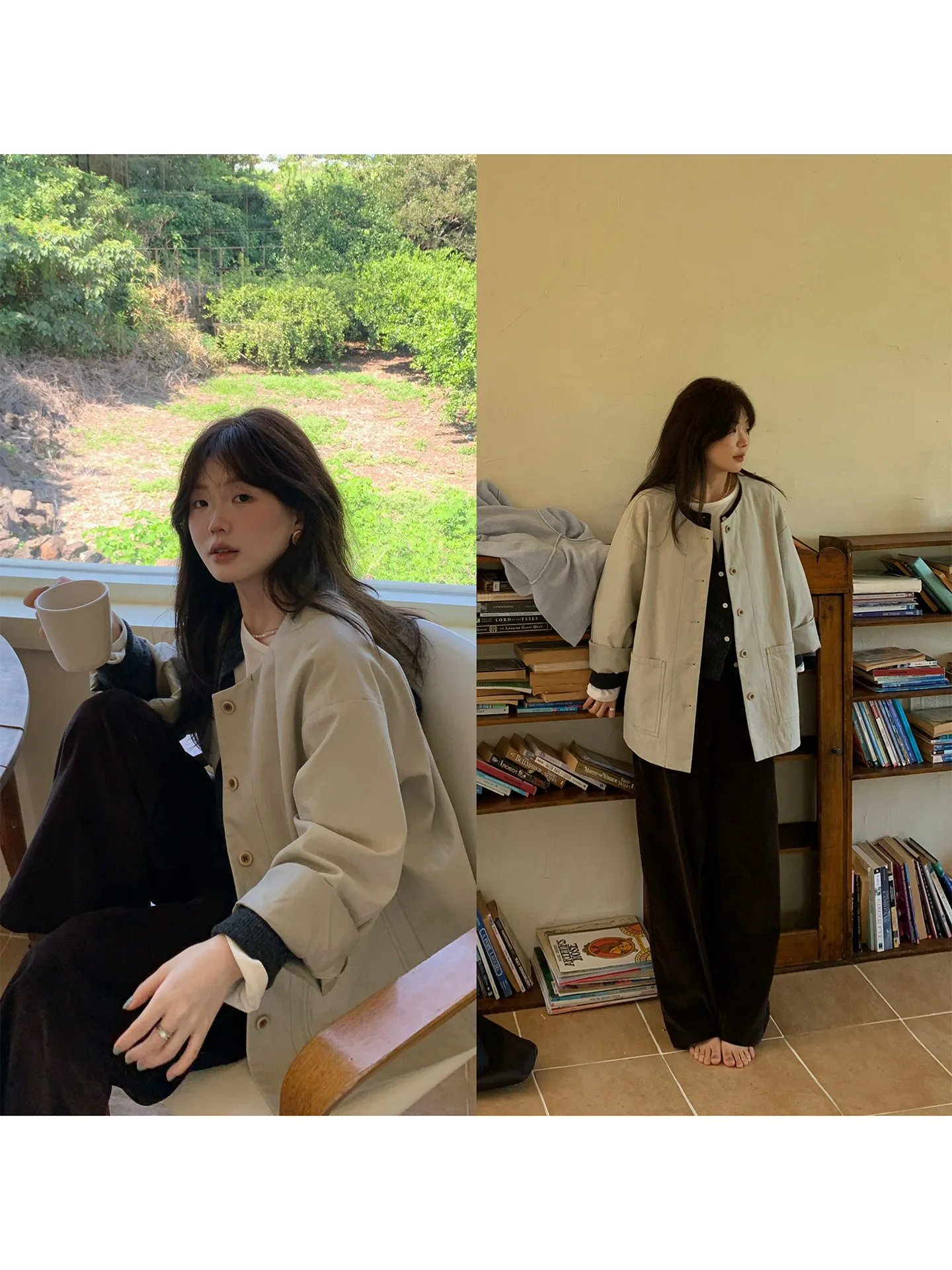 

Commute Sle ort Coat Jaet round Ne Casual Loose Women's Outerwear Korean Simple Faion Autumn Season Ladies' Coat