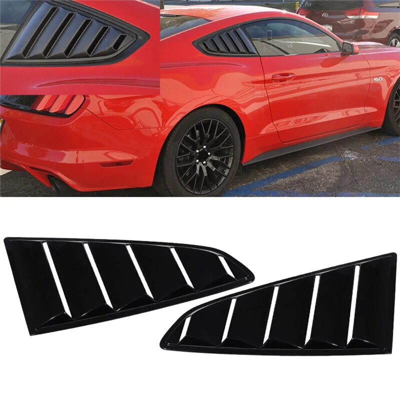 AC54-Gloss acabamento preto ventilação lateral traseira quarto janela persiana capa guarnição janela traseira grelha capa para ford mustang 2015 +