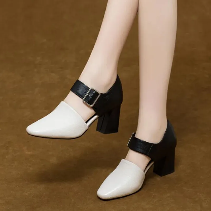 جديد حقيقي بولي Leather جلد النساء مضخات الربيع/الخريف النساء أحذية أشار تو كعب مكتنز أحذية للنساء مثير عالية الكعب أحذية عمل