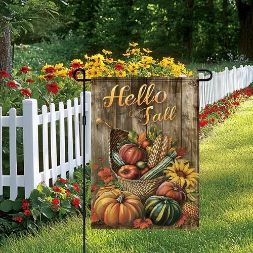 Hello Fall Harvest Basket Garden Flag Double Sided Flag Autumn, 12x18 Inch XXQ