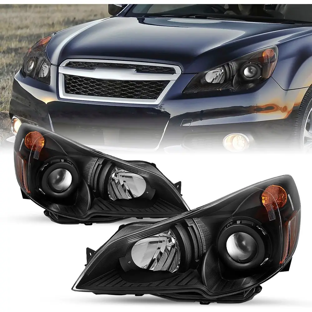 

Headlight Assembly Compatible with 2010 to 2014 Subaru Legacy/Outback Projector Halogen Headlamp Passenger and Driver Side Black