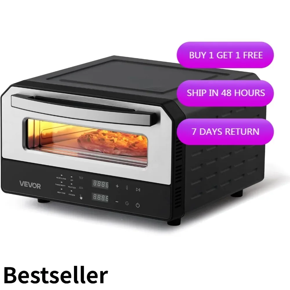 

12-дюймовая электрическая печь для пиццы VEVOR, комнатная умная машина для приготовления пиццы с 5 предварительно набором режимов приготовления пищи и сенсорным экраном, доступны до