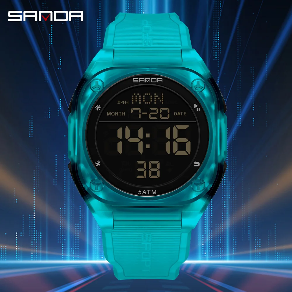 SANDA Digital Watch Multi-function Alarm Clock Luminous Waterproof Silicone Wristwatch Casual Students Electronic Watches