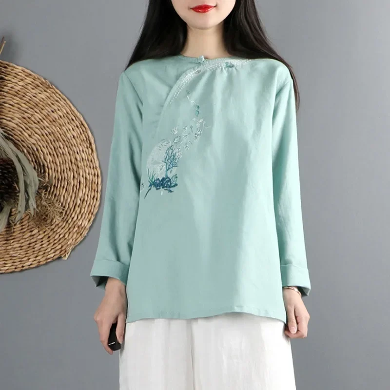 Ropa de estilo chino para mujer, Top Cheongsam, camisa tradicional china, Hanfu Blusa de algodón, Tops chinos para mujer 2024