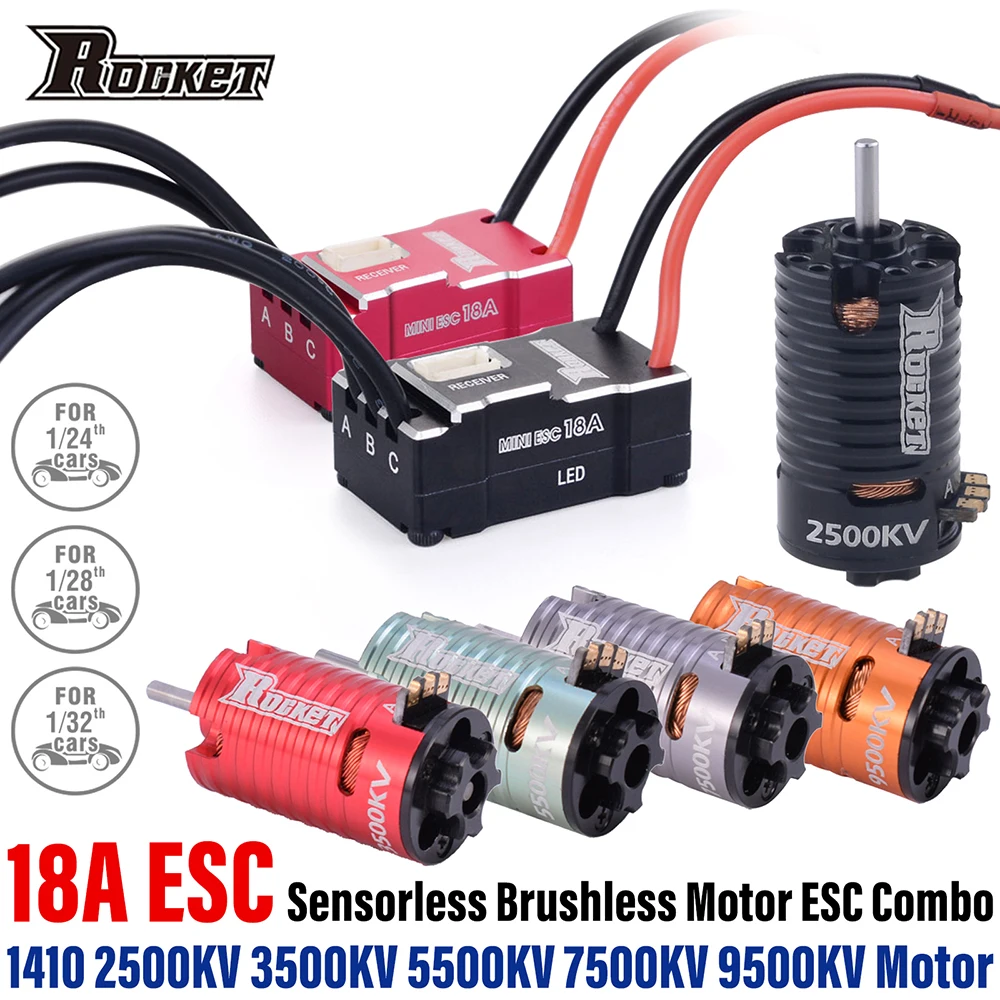 Rocket MINI RC Brushless Motor ESC Combo for Kyosho Mr03 Pro Atomic DRZ 1/24 1/28 1/32