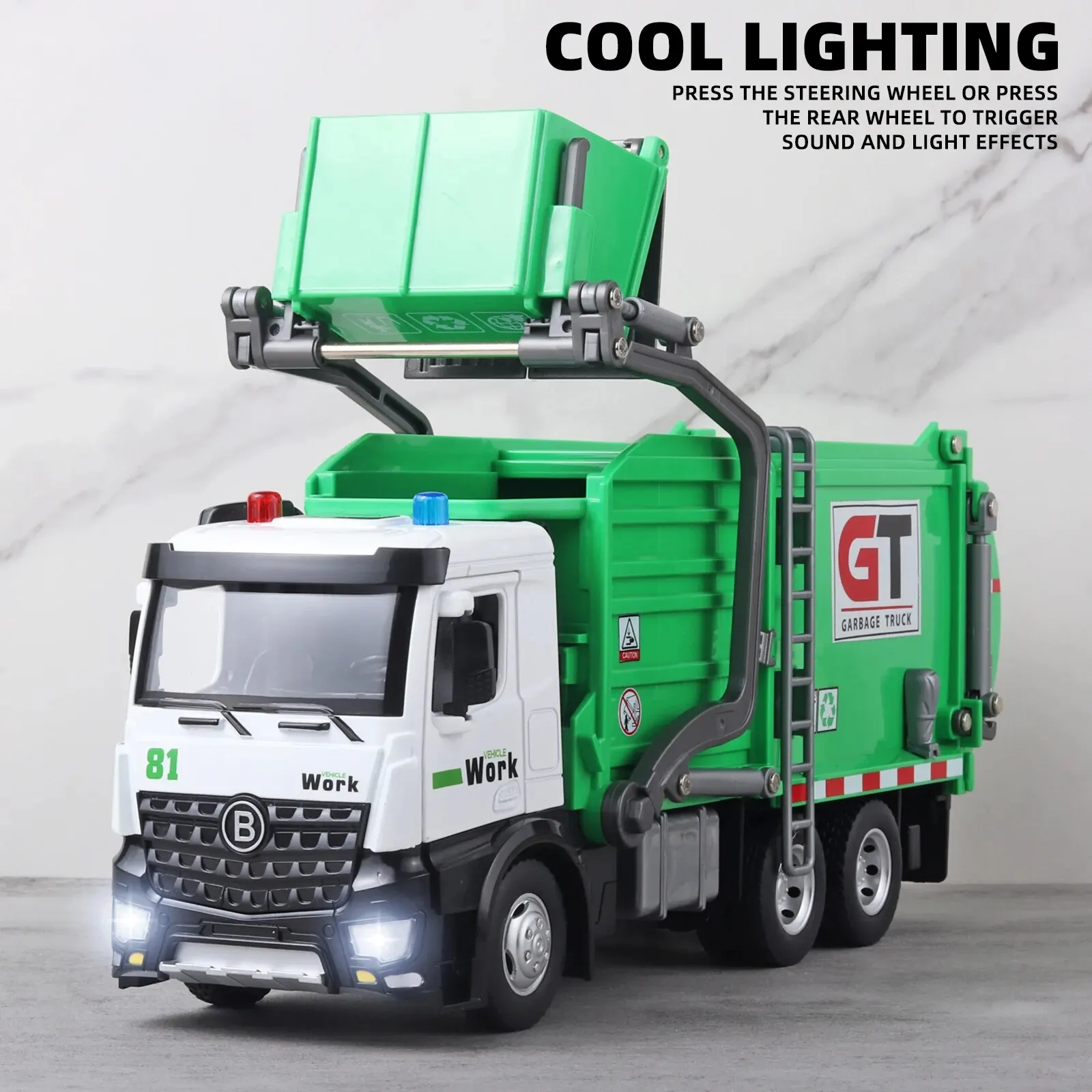 Garbage Truck Toys for Boys,Garbage Truck Toys Metal Diecast, Friction Powered Toy Garbage Truck with Light and Sounds,Garbage T