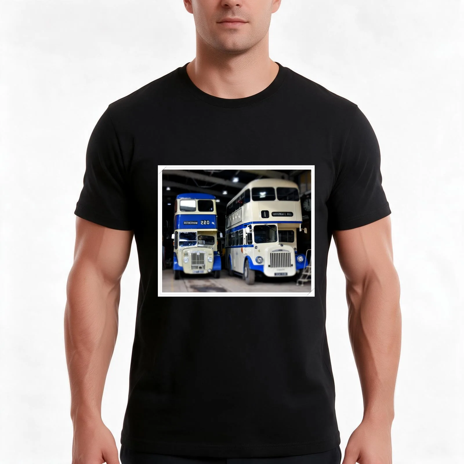 double decker buses T-Shirt, Summer Casual Cotton Tee, Oversized Streetwear Tops, Vintage Graphic Print, Loose Fit Short Sleeve