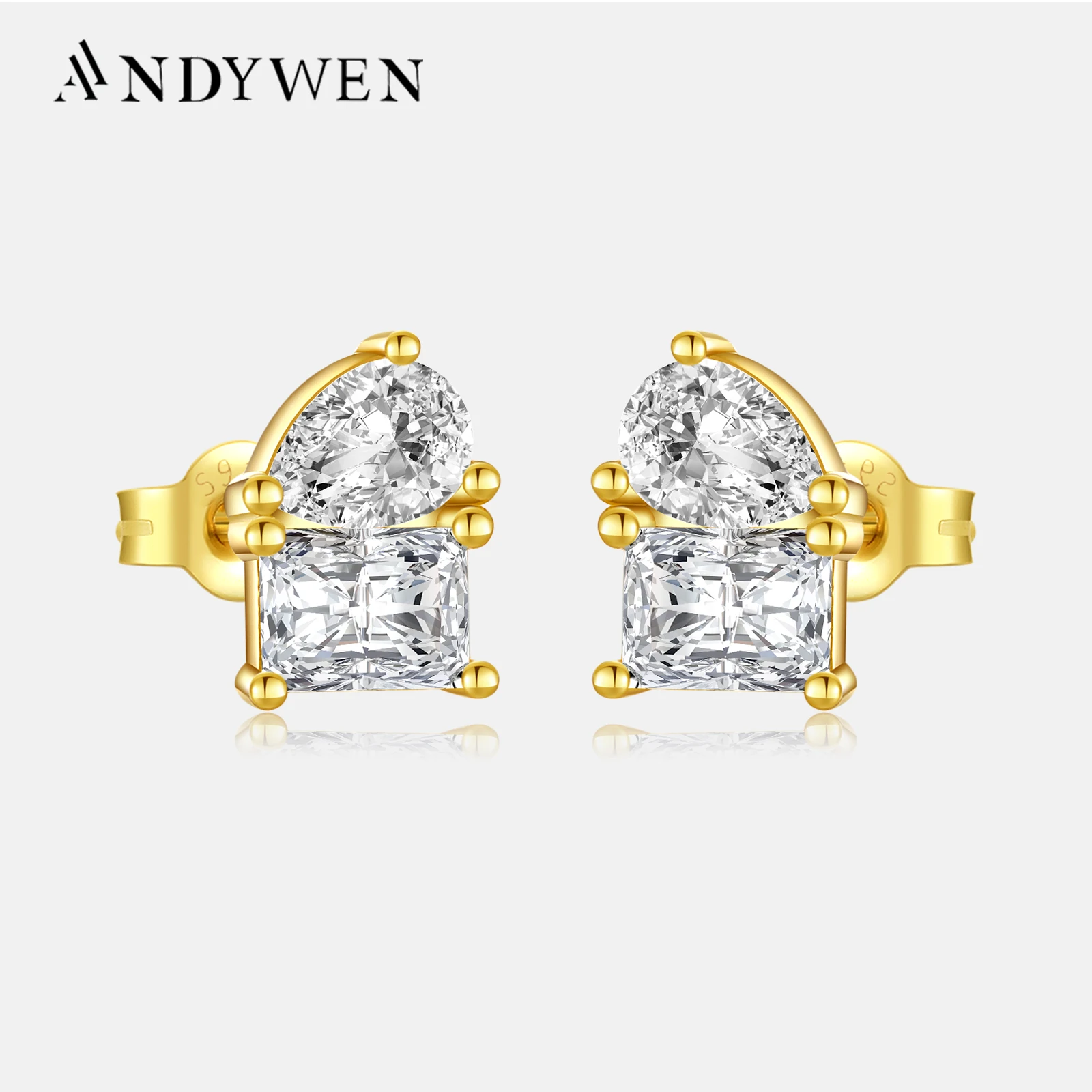

ANDYWEN Women 100% 925 Sterling Silver CZ Stud Earring Pendientes Luxury Crystal Simple Wedding Party Jewelry