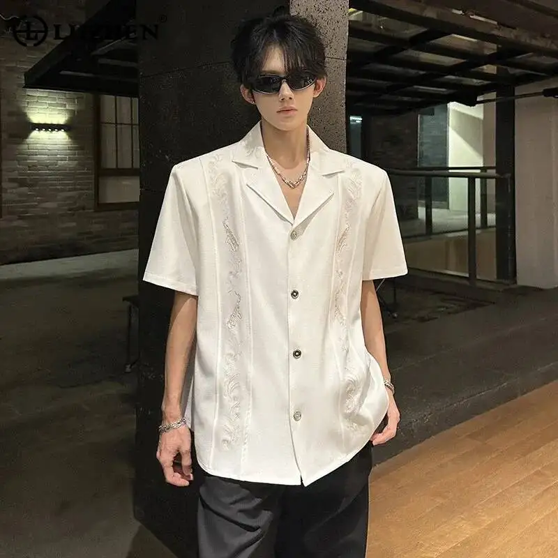 LUZHEN 2026 Summer Stylish Elegant Style Embroidery Pattern Shoulder Pad Short Sleeve Shirts Men's Original Loose Tops JY7771