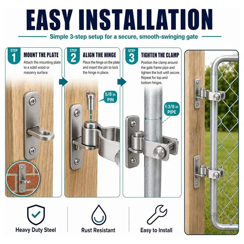 RMWIN-Heavy-Duty Wall-Mounted Gate Hinge Set(2 Pieces), Includes Mounting Screws- For Farm/Garden Gates And Pet Enclosures