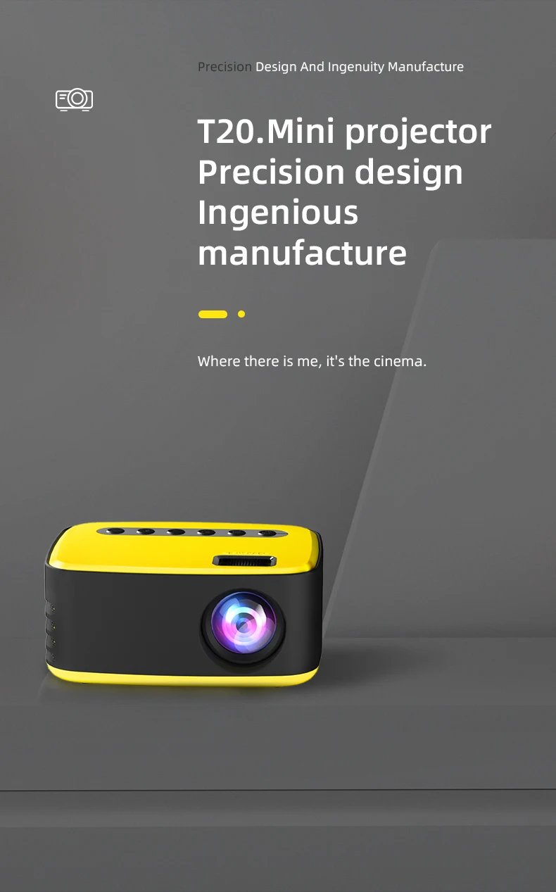 

LJD T20 Small Projector (Basic version), 0.26kg, small in size, easy to carry, with built-in focusing wheel and speaker.