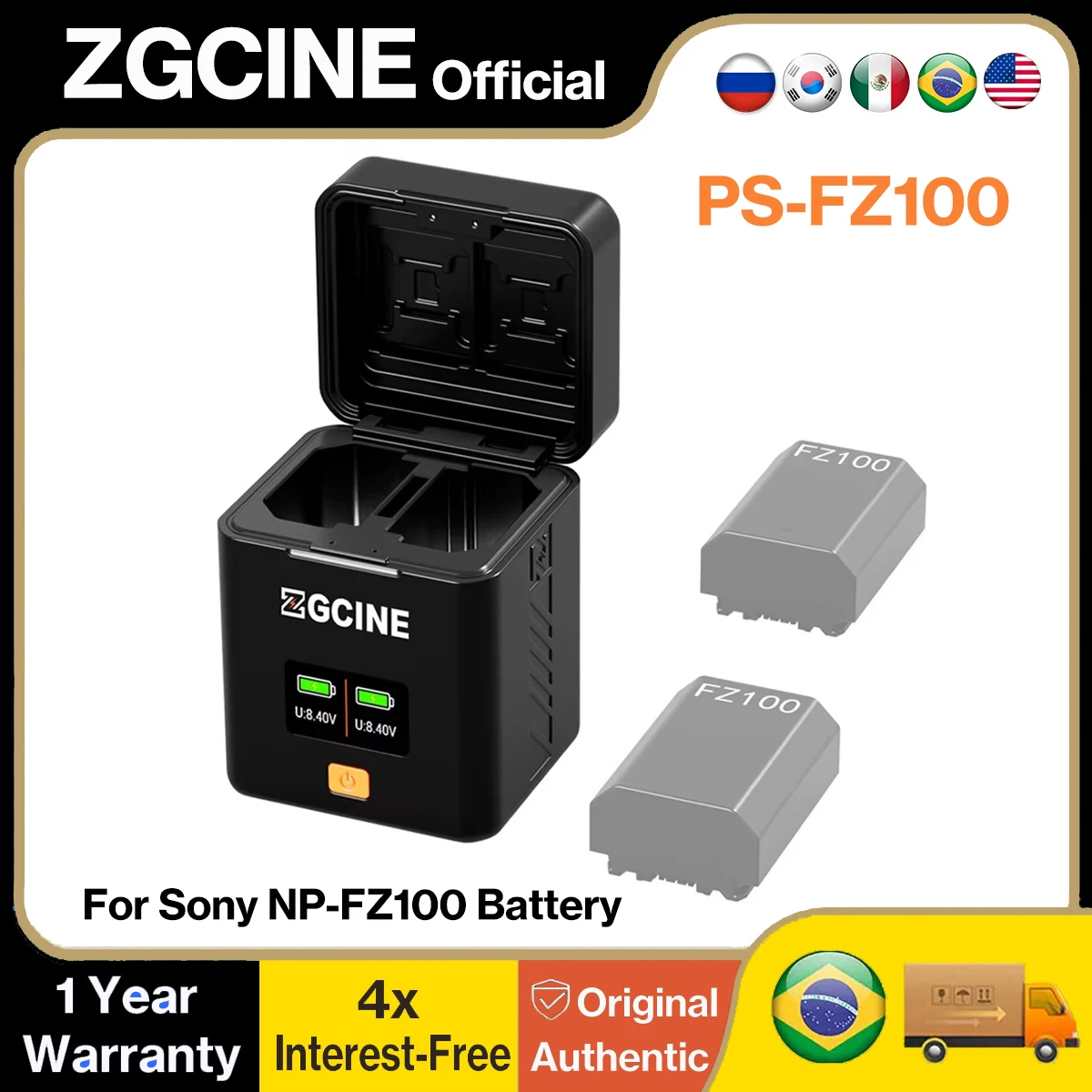 ZGCINE NP-FZ100 Battery Charging Case USB-C PD Dual Slot Card Reader OLED for Sony A7IV A7III A7CII A7RV FX3 FX30 ZV-E1 A6700