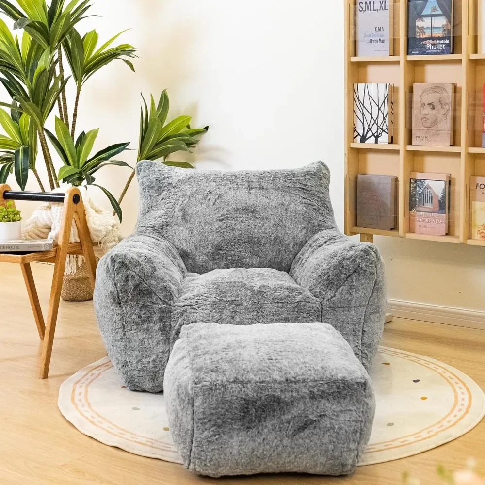 

Bean Bag Chair with Ottoman, Armrest Bean Bag Chair with Filler, Ultra Soft Fluffy Faux Fur Bean Bag Chair with Foot Rest