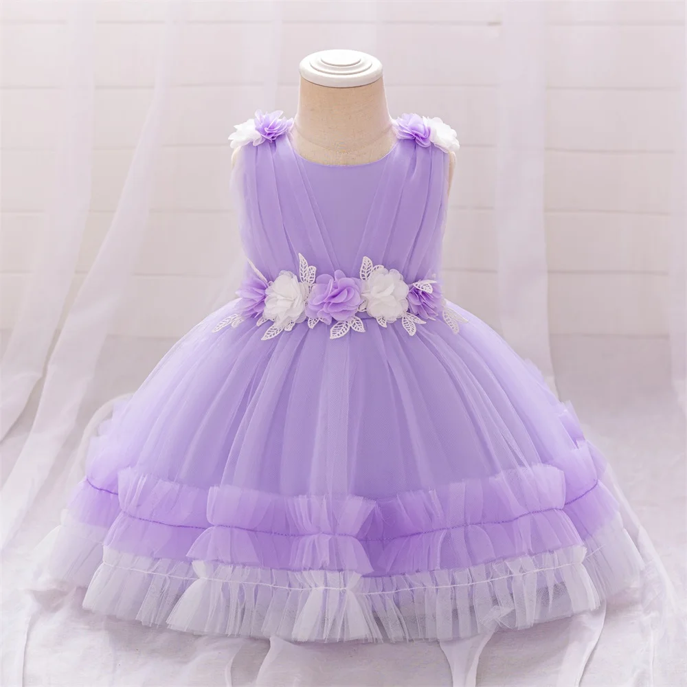 Baby Girls Flower Dress For Wedding Party Gown Fluffy Tulle Baby 1st Birthday Princess Dresses Toddler Girl Summer Clothes 0-3Y