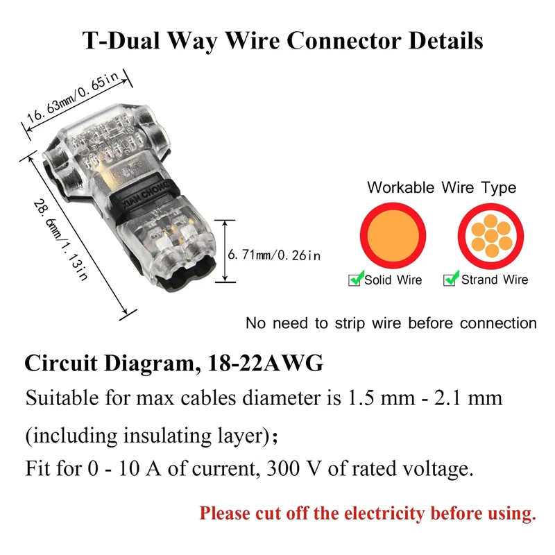 15 szt. 3-drożne 2-pinowe złącza przewodów Niskonapięciowe uniwersalne kompaktowe złącza przewodów T-Tap bez zdejmowania izolacji dla kabla 18-22 AWG