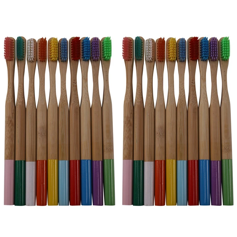 

20-Pack Bamboo Toothbrush Medium Bristles Biodegradable Plastic-Free Toothbrushes Cylindrical