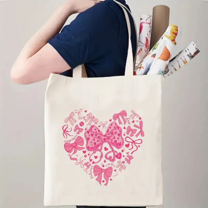 

Pink Coquette Valentine Nurse Heart Tote Bag Cosmetic Bag Large Shopping Bags Makeup Bag Shoulder Handbag Eco Girl Handbags