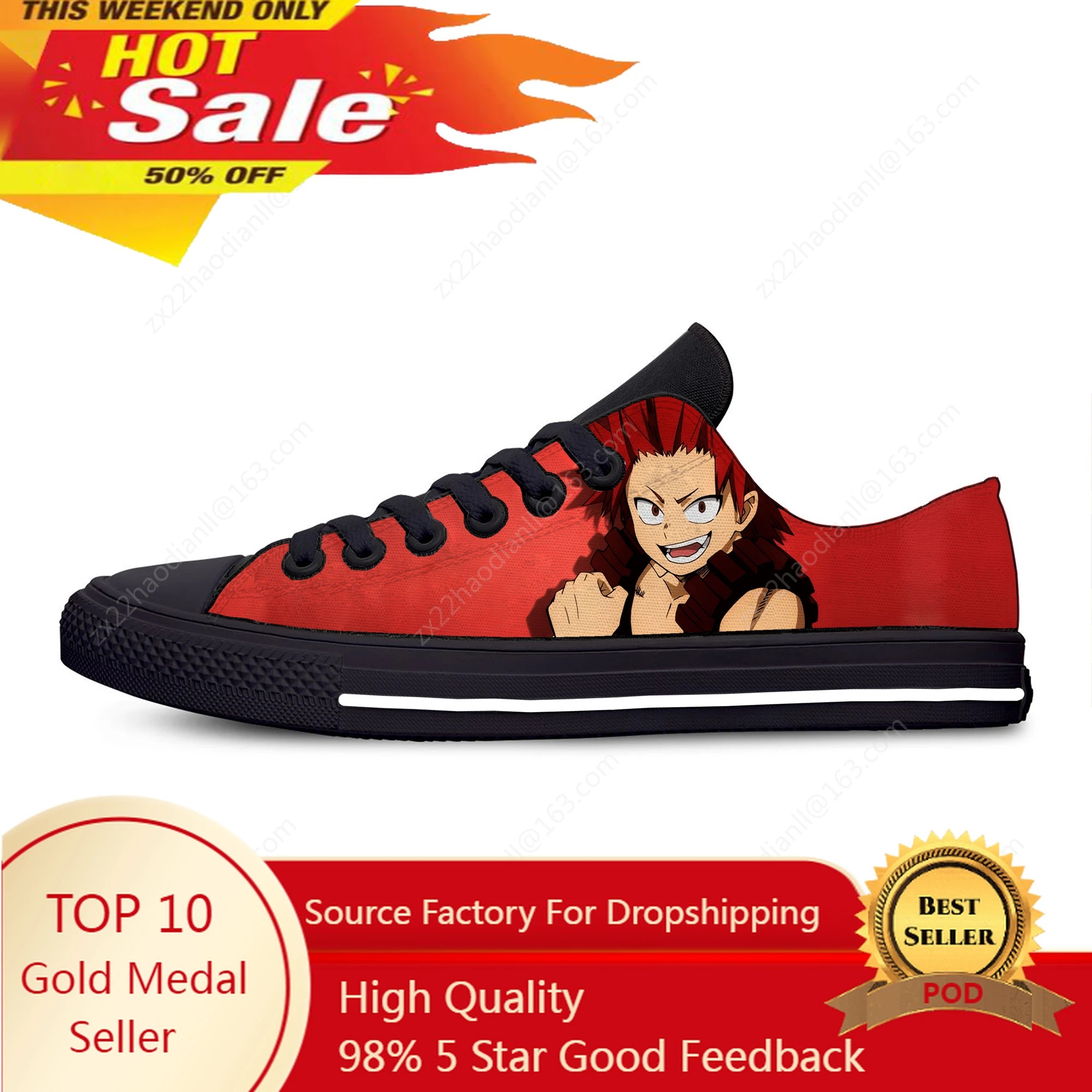 

Anime Manga Boku My Hero Academia Kirishima Eijiro Casual Cloth Shoes Low Top Lightweight Breathable 3D Print Men women Sneakers