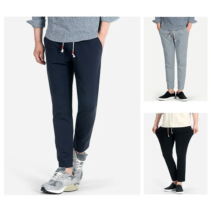 

Ice Silk Elastic Casual Pants Men's Small Foot Yoga Sports Pants High Waist Long Trousers Youthful Vitality Style plus Size