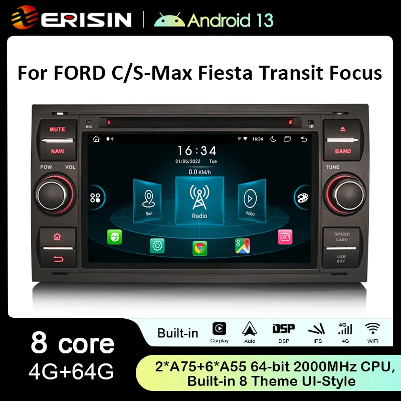 Erisin ES8966FB IPS Android 13.0 Car Stereo DVD For Ford Fiesta Galaxy Kuga C-Max S-Max Focus II Transit GPS System CarPlay Auto