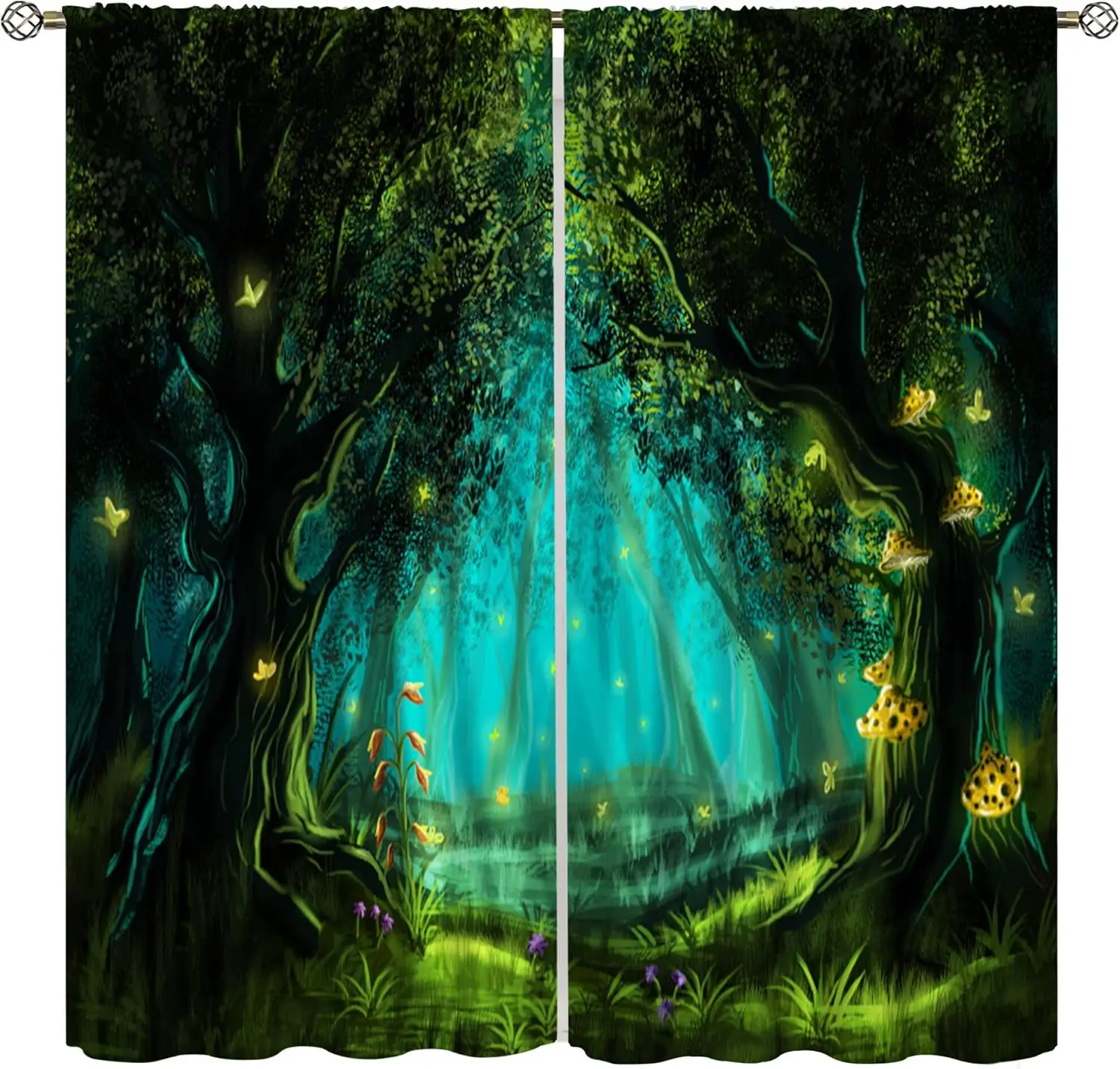 

Шторы с принтом «Фантазийный лес»: светлячки, грибы, сказочные мотивы для детской комнаты, спальни, декора окон