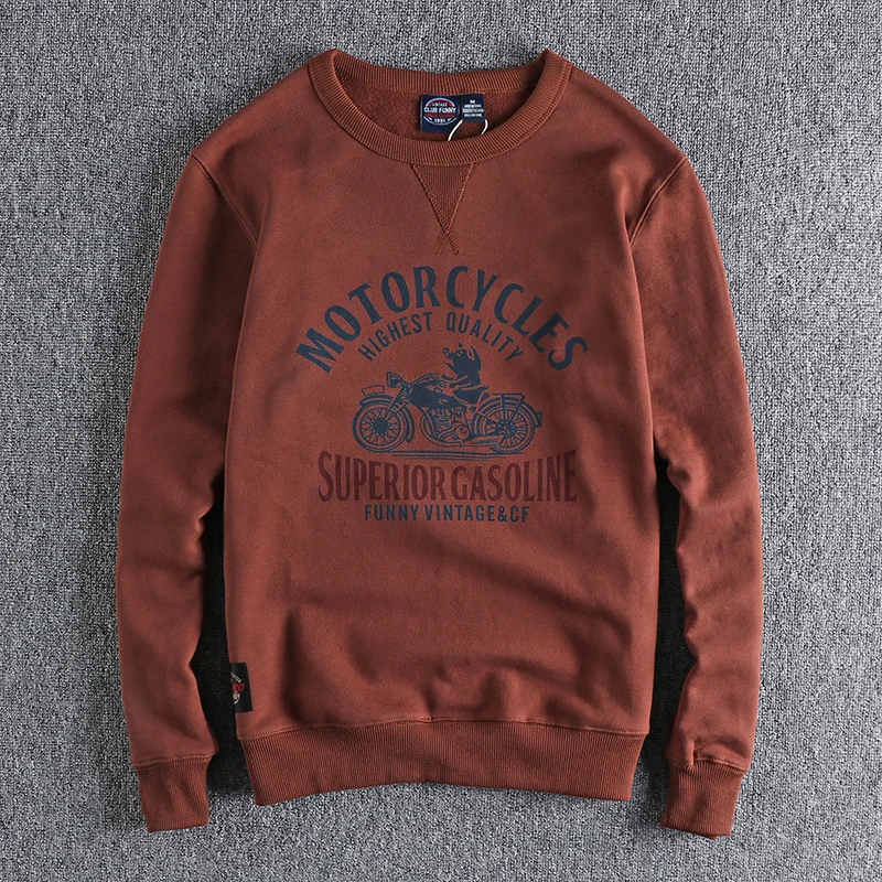

Soft Thickened round Neck Printed Moto Pig Sweatshirt Men's 420G High Gramage Fleece Youth Cotton Upper Body Casual Style