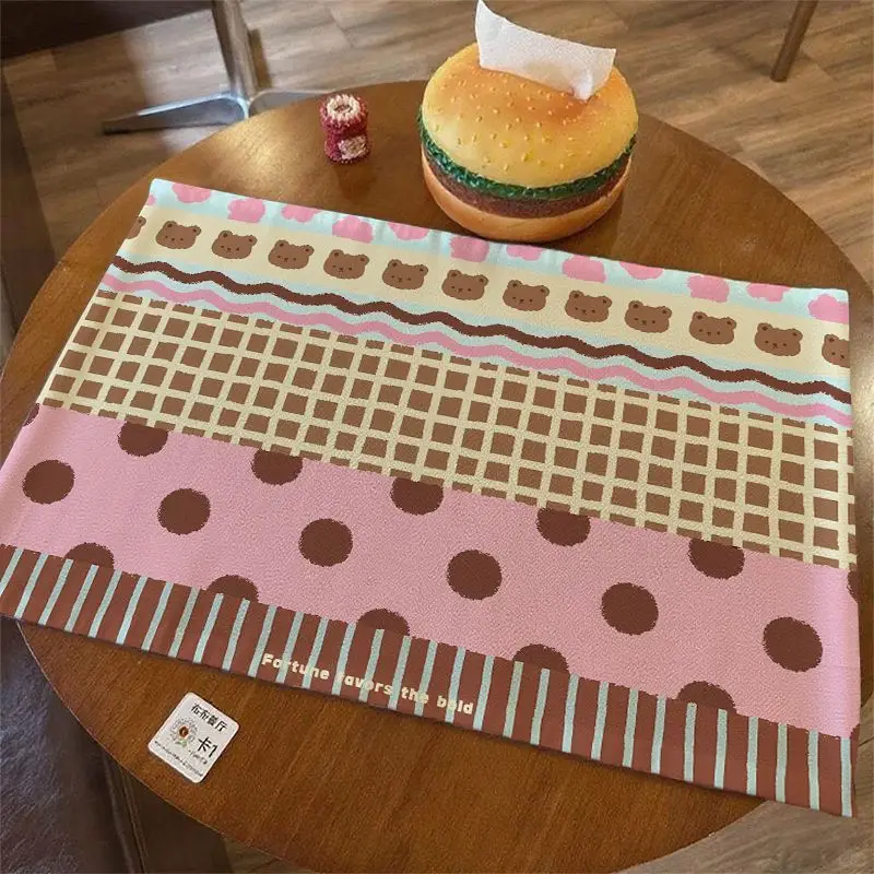 VIKAMA Dusty Pink Polka Dot Gingham Stripe Collage Table Mat Placemat Kitchen Decor Dining Room Modern Durable Cozy Aesthetic