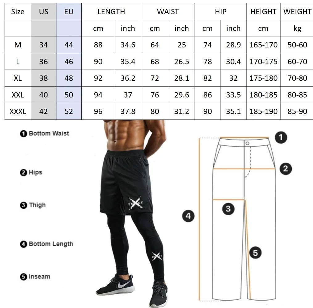 Compression Running Pants Men\'s 2 in 1 Quick Dry Athletic Workout Sweatpants Shorts Gym Leggings