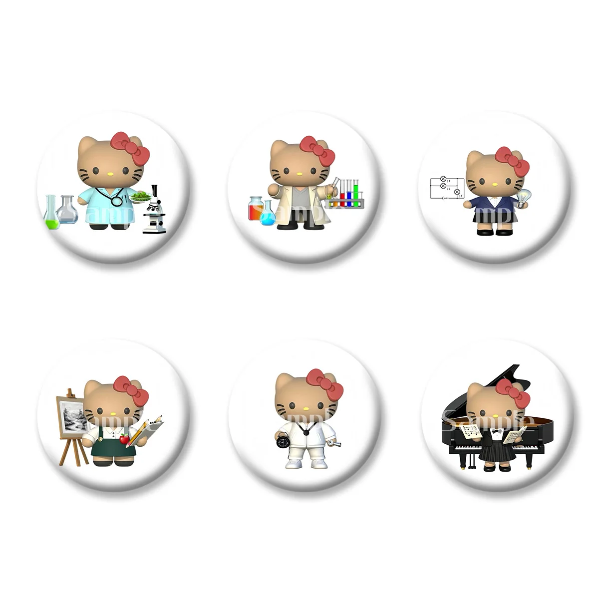 

Sanrio Hello Kitty Art Pianist Painter Black Skin Badges Pins Brooch Keychains Makeup Mirror Fridge Magnet Gift for Kid Friends